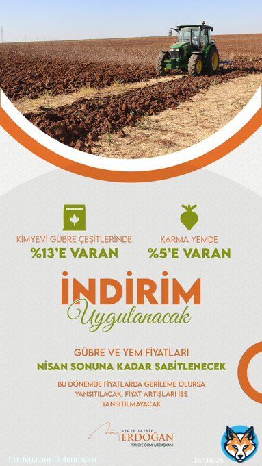 &Ccedil;ift&ccedil;ilerimizin en &ouml;nemli girdileri olan kimyevi g&uuml;bre ve karma hayvan yemi fiyatlarında hem indirim yapıyor hem de fiyatları 2023&rsquo;&uuml;n Nisan ayı sonuna kadar sabitliyoruz. &Uuml;reticilerimize hayırlı olsun. #M&uuml;jdelerOlsun