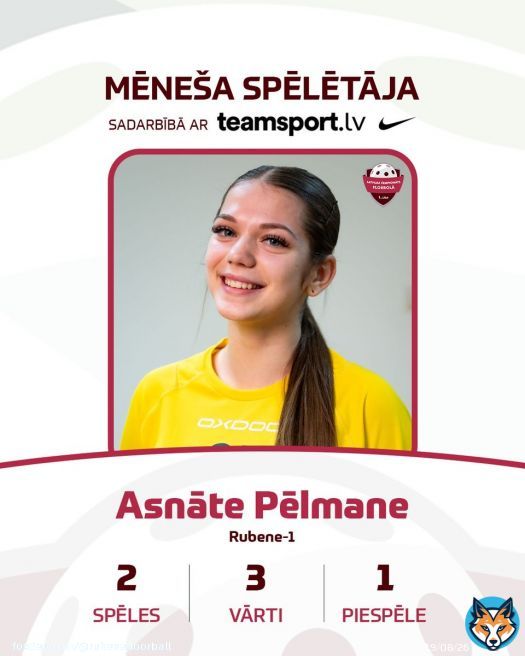 Par  novembra mēneša spēlētāju Latvijas čempionāta 1. līgā sievietēm atzīta 'Rubene-1' florboliste Asnāte Pēlmane. #florbols #floorball