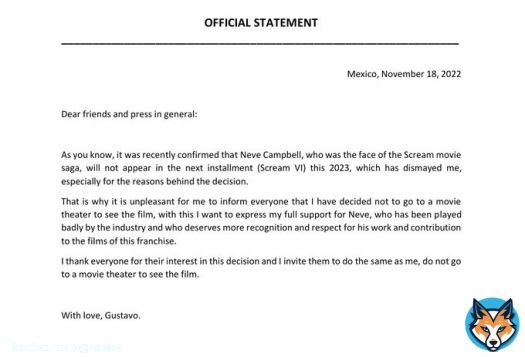Official statement. #Scream #Scream6 #screammovie #ScreamVI #scream5 #nevecampbell #ParamountPictures #Ghostface #officialstatement