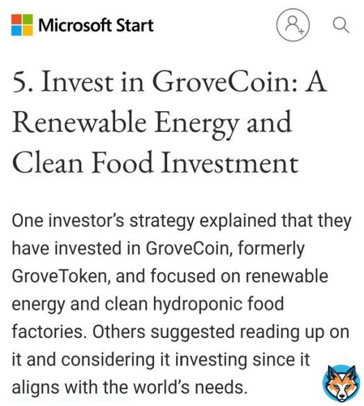LATEST NEWS  @Microsoft  mentioned  @GroveToken  as an investment source for renewable energy and clean food investment. now I expect a really important upside #GroveBusiness #GRV #GroveCoin #Microsoft #BNB #ETH #Altcoins #Bitcoin #BTC #Crypto #Cryptocurency #GroveToken