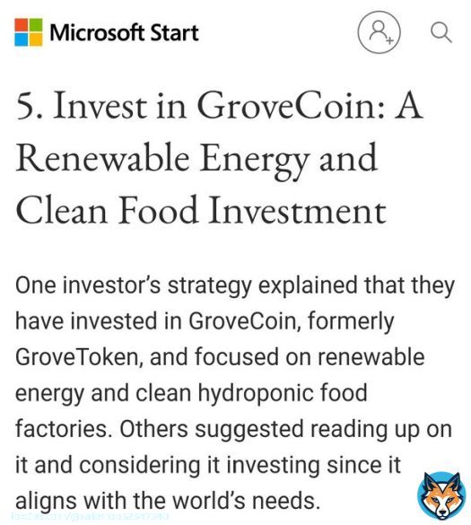 LATEST NEWS  @Microsoft  mentioned  @GroveToken  as an investment source for renewable energy and clean food investment. now I expect a really important upside #GroveBusiness #GRV #GroveCoin #Microsoft #BNB #ETH #Altcoins #Bitcoin #BTC #Crypto #Cryptocurency #GroveToken