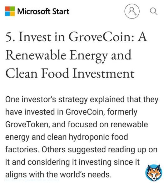 LATEST NEWS  @Microsoft  mentioned  @GroveToken  as an investment source for renewable energy and clean food investment. now I expect a really important upside #GroveBusiness #GRV #GroveCoin #Microsoft #BNB #ETH #Altcoins #Bitcoin #BTC #Crypto #Cryptocurency #GroveToken
