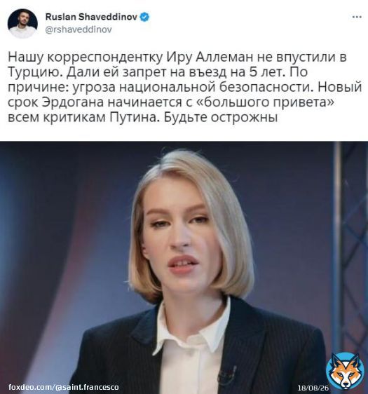 Опять Путин виноват! Да что ж такое-то. А может просто навальнистка сюжеты делала про выборы в Турции, где поносила Эрдогана?
