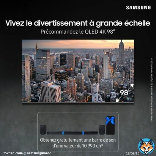 Plongez dans un divertissement &agrave; grande &eacute;chelle avec le nouveau QLED 4K 98'. Disponible en pr&eacute;commande jusqu'au 06 ao&ucirc;t