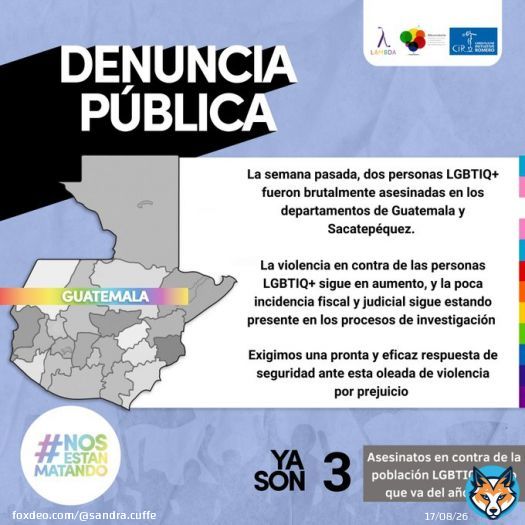We're only halfway through January and three LGBTIQ+ people have been killed in Guatemala. The past year has seen a rise in transphobic and anti-equality discourse from the executive and legislative branches... and also an uptick in killings. Those ttrends are not disconnected.