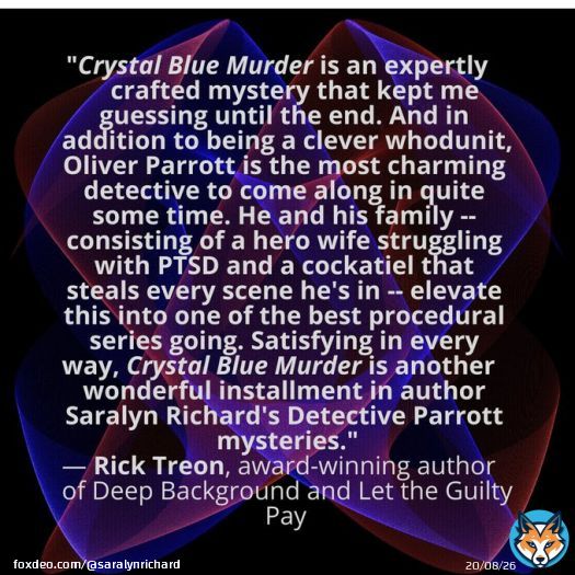 Thanks @RickyTreonBHP for this review of #crystalbluemurder #detectiveparrottmysteries #books #MondayMotivaton #Mondayvibes #readingcommunity @galvestonbooks @Bbirdwriters @ITWDebutAuthors
