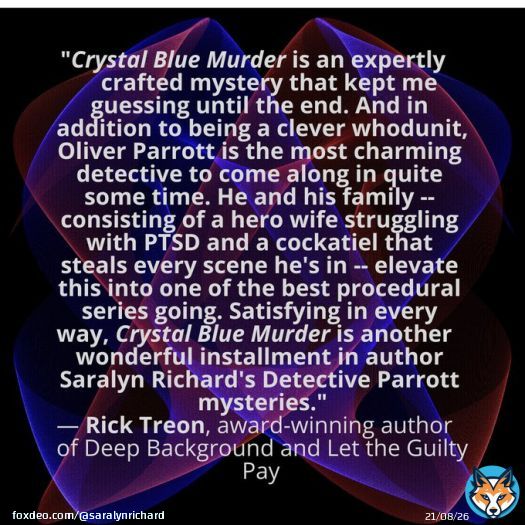 Thanks @RickyTreonBHP for this review of #crystalbluemurder #detectiveparrottmysteries #books #MondayMotivaton #Mondayvibes #readingcommunity @galvestonbooks @Bbirdwriters @ITWDebutAuthors