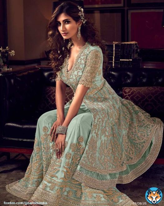 Net Blue Salwar Kameez with palazzo style and adorned with embroidered, resham, sequence. . . Price: US$ 126.10 . . Product Code: 1677351 . . #indianweddingsaree #ethnicwear #traditionaldress #bollywood #salwarkameez #salwarsuit #womenfashion #indiandress #style #cloth