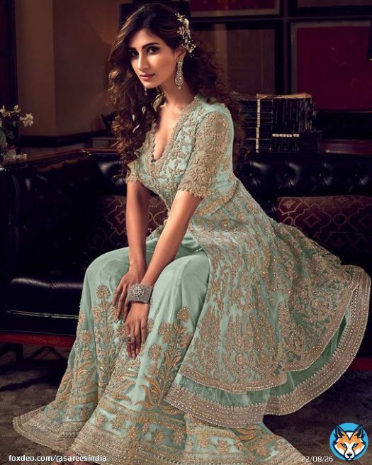 Net Blue Salwar Kameez with palazzo style and adorned with embroidered, resham, sequence. . . Price: US$ 126.10 . . Product Code: 1677351 . . #indianweddingsaree #ethnicwear #traditionaldress #bollywood #salwarkameez #salwarsuit #womenfashion #indiandress #style #cloth