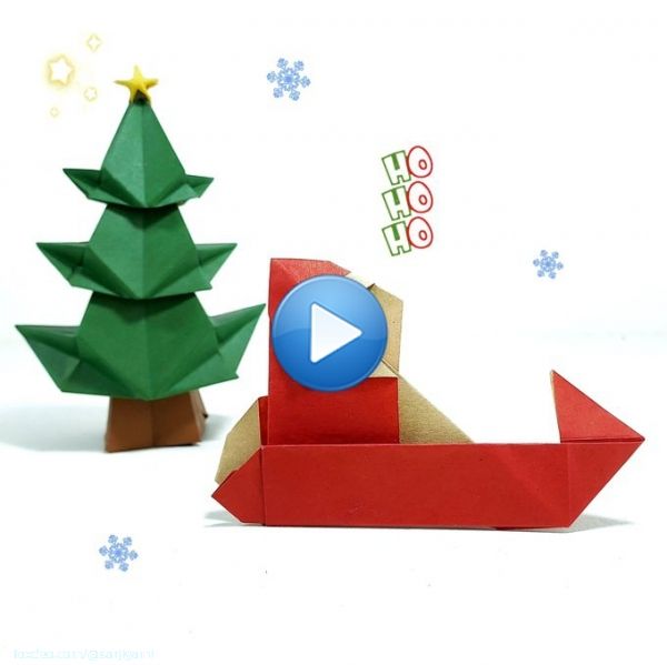 ORIGAMI SANTA IN A SLEIGH [TUT]  . . #origami #art #DIY #craft #crafts #paperkraft #artph #5minutescraft #imadethis #artwork #paper #art #sculpture #howtomake #tutorial #howto #instaorigami #bestoftheday