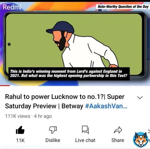 'Note-worthy Question of the Day' Answer-INDvsENG,2021 Test match Highest opening partnership at lord's test match is 126 by Indian openers Rahul and Rohit  in the 1st innings.India won this test match by 151 runs @cricketaakash  @RedmiIndia  #RedmiNmiNote11ProPlus5G  #Aakashvani