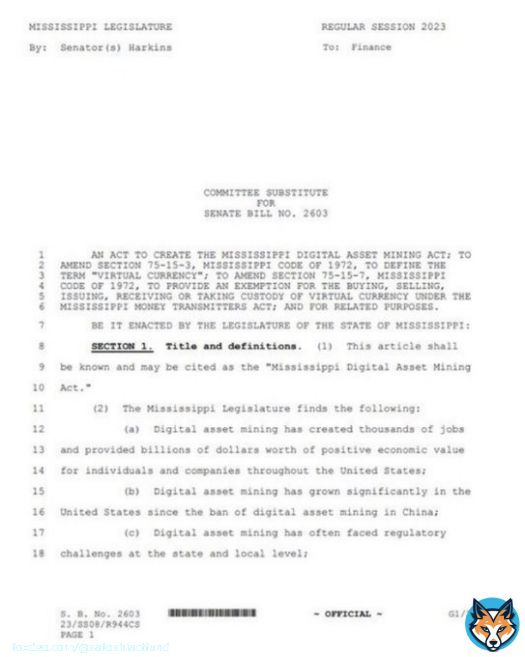 BREAKING: The Mississippi Senate passes a bill which protects your right to mine #Bitcoin and run a node.