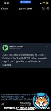 クレディ&bull;スイス 最大株主サウジ&bull;ナショナル銀行  5,780億ドルの資産有するも更なる支援提供はしないとのこと