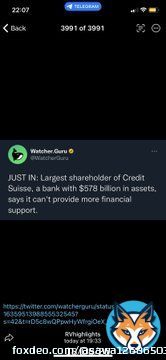 クレディ&bull;スイス 最大株主サウジ&bull;ナショナル銀行  5,780億ドルの資産有するも更なる支援提供はしないとのこと