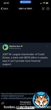 クレディ&bull;スイス 最大株主サウジ&bull;ナショナル銀行  5,780億ドルの資産有するも更なる支援提供はしないとのこと