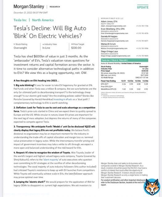 NEWS: Morgan Stanley analysts Adam Jonas in new $TSLA note: We view this as a buying opportunity.  Morgan Stanley reiterated Overweight rating and $330 price target on $TSLA stock.