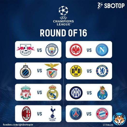 Here are the ties for the #UCL Round of 16   Which one are you most interested for?   #RBLMCI #CLUSLB #LIVRMA #MILTOT #SGENAP #BVBCHE #INTFCP #PSGFCB #UEFA #UCLDraws