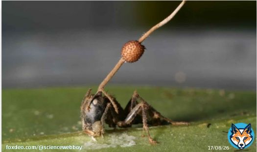 The Zombie Fungus Ophiocordyceps unilateralis (zombie fungus) doesn't control ants by infecting their brains. Instead, it destroys the motor neurons and connects directly to the muscles to manage them.