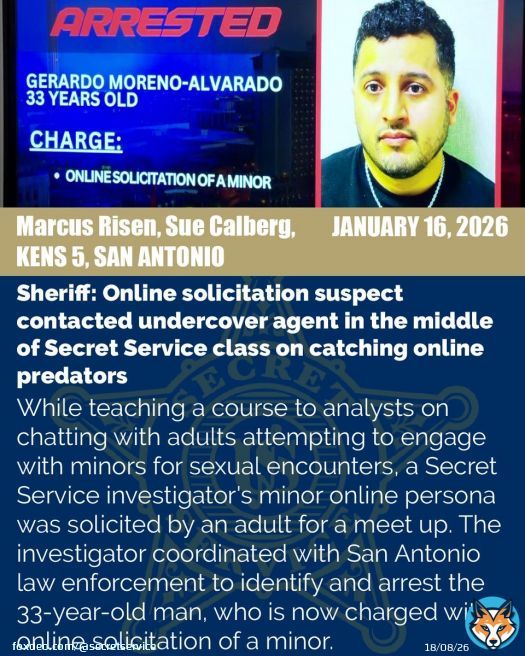 An incredible teaching moment became a real investigation when a Secret Service investigator teaching a class on online predators was contacted by a suspect attempting to solicit a minor. The suspect was identified, located in San Antonio and arrested. Read more from KENS 5 SanShow more