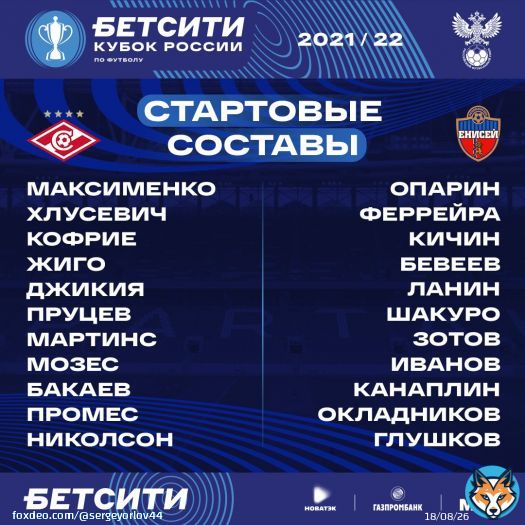 Стартовые составы на матч 'Спартак'-'Енисей'. Начало матча в 19.30 (мск). #СпартакЕнисей  &ndash; at Гора