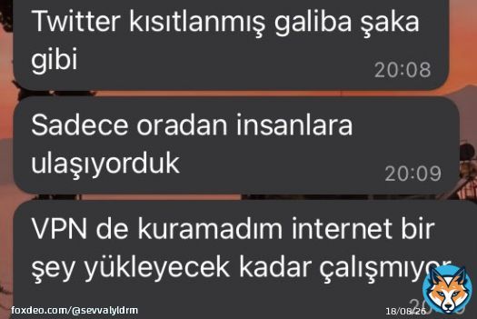 Deprem b&ouml;lgesine giden arkadaşımızdan bu mesajı almamıza ve bunca işi arasında o b&ouml;lgedeki insanların vpn kurmasına neden oldunuz ya dilerim kendi karanlığınızda boğulursunuz #TwitteriAcin