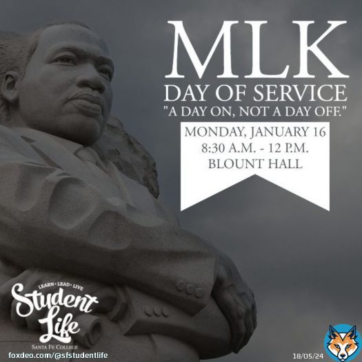 Martin Luther King, Jr., Day of Service is the only federal holiday that is also designated by Congress as a national day of service – a “day on, not a day off.” @SantaFeCollege will be closed on MLK Day, but SF students can sign upto spend the day volunteering in our community.