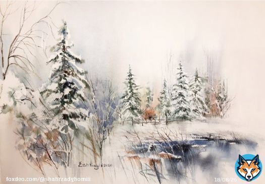'Winter's Whisper'  (watercolor on paper)  2/5 available Price: 5 xtz :  #EshtiaghiArt #watercolor #tezosart #NFTs #nftcollectors #nftartists #NFTCommunity