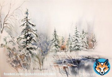 'Winter's Whisper'  (watercolor on paper)  2/5 available Price: 5 xtz :  #EshtiaghiArt #watercolor #tezosart #NFTs #nftcollectors #nftartists #NFTCommunity