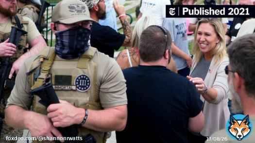 Rep. Andy Biggs: Oath Keepers   Rep. Paul Gosar: Proud Boys  Rep. Lauren Boebert: Three Percenters, QAnon  Rep. Marjorie Taylor Greene: QAnon  Rep. Matt Gaetz: Proud Boys