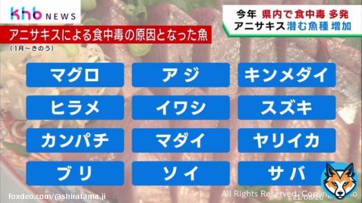 アニキサスによる食中毒が増加　原因となる魚の種類が増える  多発している食中毒について、主な原因となっているのがアニサキスですが、寄生する魚の種類が増加していることが分かりました。