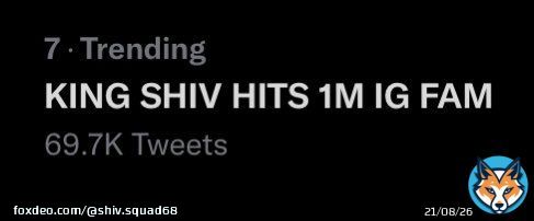 Congratulations    Finally we are trending guys  Hardwork does pays off   Thank god i did not slept  KING SHIV HITS 1M IG FAM  @VootSelect #ShivIsTheBoss #ShivThakare #ShivKiSena #ShivSquad
