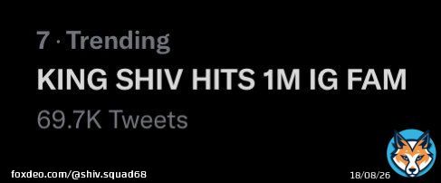 Congratulations    Finally we are trending guys  Hardwork does pays off   Thank god i did not slept  KING SHIV HITS 1M IG FAM  @VootSelect #ShivIsTheBoss #ShivThakare #ShivKiSena #ShivSquad