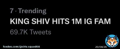 Congratulations    Finally we are trending guys  Hardwork does pays off   Thank god i did not slept  KING SHIV HITS 1M IG FAM  @VootSelect #ShivIsTheBoss #ShivThakare #ShivKiSena #ShivSquad