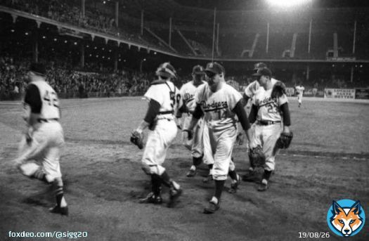 &ldquo;Old Days&rdquo; A sad night in Brooklyn,Dodger players leave the field after the last Dodger game ever at Ebbets Field in 1957.#Dodgers #Brooklyn #MLB #1950s #Nostalgia