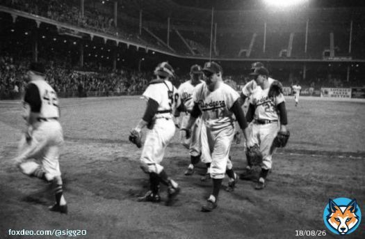 &ldquo;Old Days&rdquo; A sad night in Brooklyn,Dodger players leave the field after the last Dodger game ever at Ebbets Field in 1957.#Dodgers #Brooklyn #MLB #1950s #Nostalgia