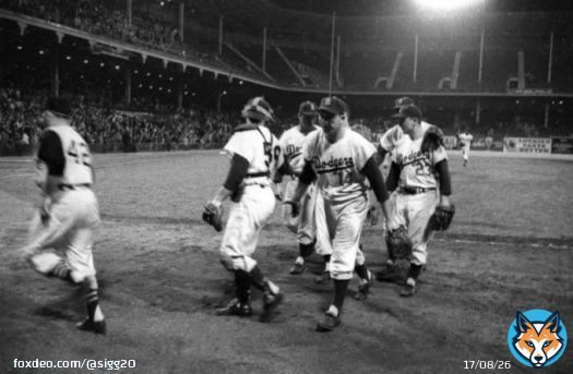 &ldquo;Old Days&rdquo; A sad night in Brooklyn,Dodger players leave the field after the last Dodger game ever at Ebbets Field in 1957.#Dodgers #Brooklyn #MLB #1950s #Nostalgia