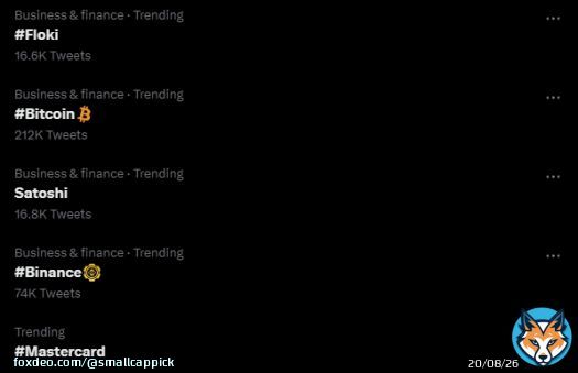 #Floki is trending on #Twitter again!  $FLOKI is trending alongside #Bitcoin, #Satoshi, #Binance, and #Mastercard!