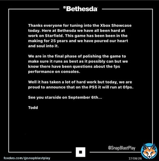 Finally, the question we all wanted to know  Xbox / Bethesda confirmation of FPS for Starfield on console