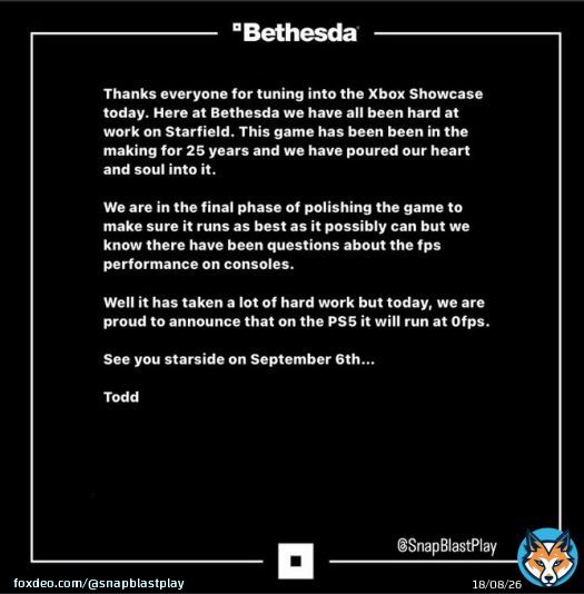 Finally, the question we all wanted to know  Xbox / Bethesda confirmation of FPS for Starfield on console