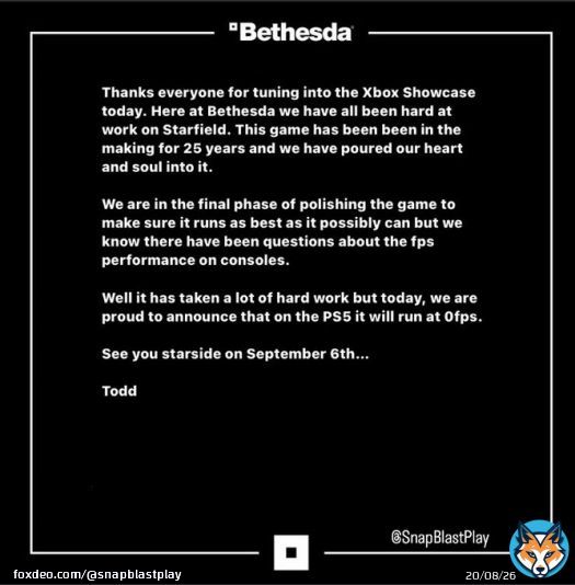 Finally, the question we all wanted to know  Xbox / Bethesda confirmation of FPS for Starfield on console