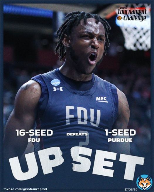 Nous avons le deuxi&egrave;me plus gros upset de l&rsquo;histoire: Farleigh, t&ecirc;te de s&eacute;rie n16, qui sort Purdue t&ecirc;te de s&eacute;rie n1!!!  #MarchMadness #nbaextra