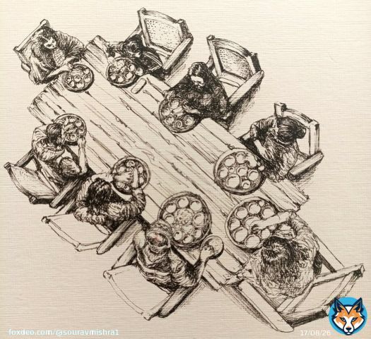 Ink-on-paper artwork 'Dinner at a Mussoorie restaurant' #art #sketchbook #journaling #sketch