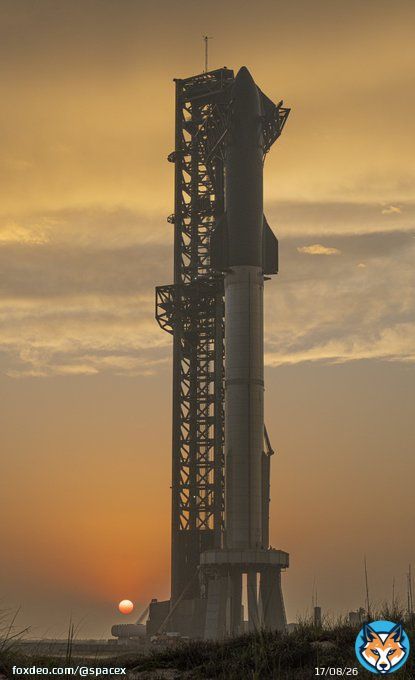 T-12 hours until the first flight test of a fully integrated Starship and Super Heavy rocket; targeting ~8:00 a.m. CT for liftoff →