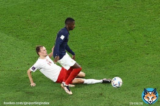 Key passes in the first half of #FRADEN:    Ousmane Dembele (3)  Kylian Mbappe (3)  ???????????????????????????? (1)  The French threat looks to be out wide.