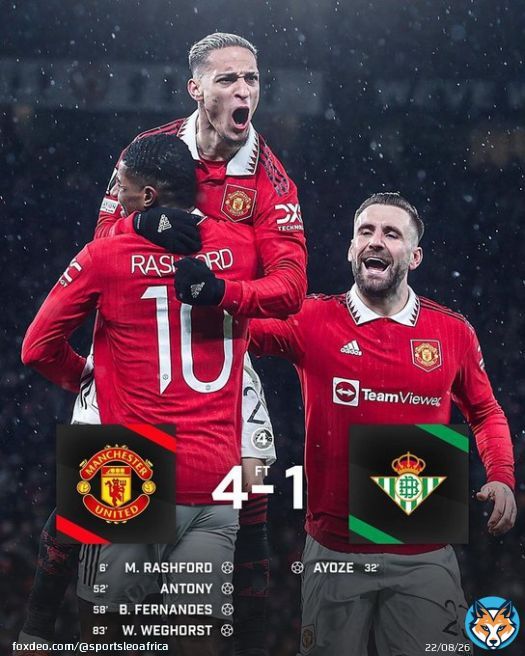 Man United bounces back in the UEFA Europa League   : 433, Manchester United  #EuropaLeague Ten Hag #MUFC Weghorst 7-0 to Liverpool Wan Bissaka COME ON UNITED #QatarIn Real Betis Arsenal Penaldo Sancho Paul Pogba #TheRoadToAbidjan Maandamano