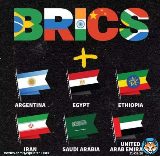 The new BRICS members will be Saudi Arabia, Argentina, the United Arab Emirates, Iran and Egypt.