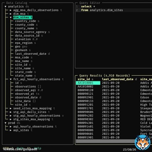 If you use SQL IDEs (DBeaver but in the terminal), you might enjoy   Supports: Big Query, ClickHouse, Impala, jq, MongoDB, MySQL, Oracle, osquery, PostgreSQL, Presto, Redis, SQL Server, SQLite, DuckDB (on the way).  Or Harlequin, if vim is not a thing.Quote