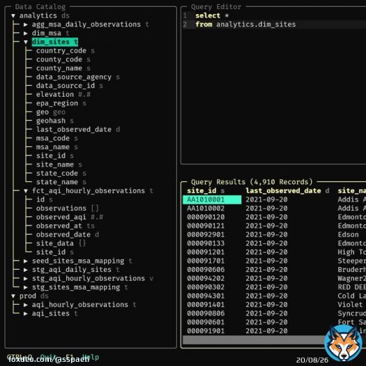 If you use SQL IDEs (DBeaver but in the terminal), you might enjoy   Supports: Big Query, ClickHouse, Impala, jq, MongoDB, MySQL, Oracle, osquery, PostgreSQL, Presto, Redis, SQL Server, SQLite, DuckDB (on the way).  Or Harlequin, if vim is not a thing.Quote