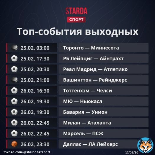 Предстоящий уик-энд полон не просто топовых матчей, а межгалактических битв грандов: &laquo;Тоттенхэм&raquo; &mdash; &laquo;Челси&raquo;, &laquo;Милан&raquo; &mdash; &laquo;Аталанта&raquo;, &laquo;Реал&raquo; &mdash; &laquo;Атлетико&raquo; и &laquo;Марсель&raquo; &mdash; &laquo;ПСЖ&raquo;.  Выбирай интересные события и делай ставки на STARDA &mdash;&nbsp;