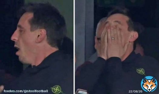 Gary Neville&rsquo;s reaction to Nketiah&rsquo;s late winner for Arsenal.